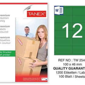 Tanex TW-2546 100x46 mm 100'lü Yeşil Pastel Laser Etiket