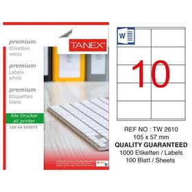 Tanex TW-2610 105x57 mm 1.000 Adet Beyaz Yazıcı Etiketi