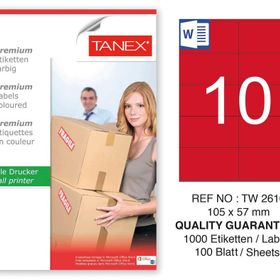 Tanex TW-2610 105x57 mm 100'lü Kırmızı Pastel Laser Etiket