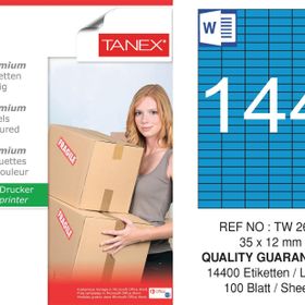 Tanex TW-2644 35x12 mm 100'lü Mavi Pastel Laser Etiket