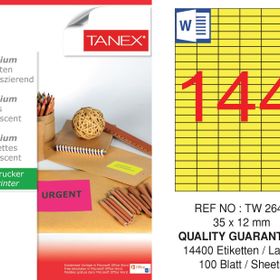 Tanex TW-2644 35x12 mm 100'lü Sarı Floresan Laser Etiket