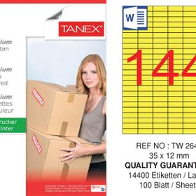 Tanex TW-2644 35x12 mm 100'lü Sarı Pastel Laser Etiket