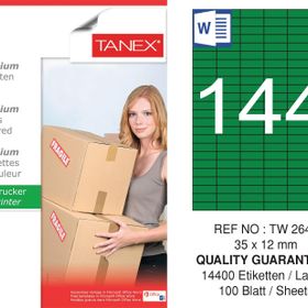 Tanex TW-2644 35x12 mm 100'lü Yeşil Pastel Laser Etiket