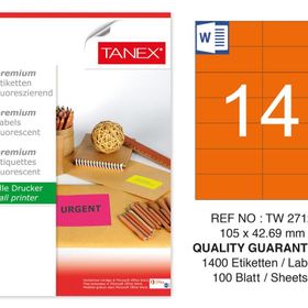 Tanex TW-2712 105x42.69 mm 100'lü Turuncu Floresan Laser Etiket
