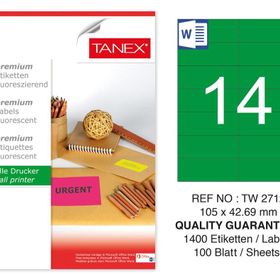 Tanex TW-2712 105x42.69 mm 100'lü Yeşil Floresan Laser Etiket