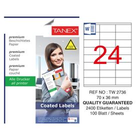 Tanex TW-2736 70x36 mm 100'lü Kuşe Lazer Etiket