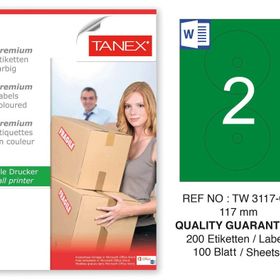 Tanex TW-3117 117 mm 100'lü Yeşil Pastel Laser Etiket