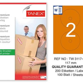Tanex TW-3117 117 mm Turuncu Pastel 100'lü Laser Etiket