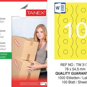 Tanex TW-3177 78x54.5 mm 100'lü Sarı Pastel Laser Etiket