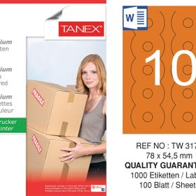 Tanex TW-3177 78x54.5 mm Turuncu Pastel 100'lü Laser Etiket