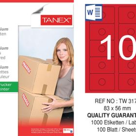 Tanex TW-3178 83x56 mm 100'lü Kırmızı Pastel Laser Etiket