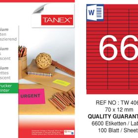 Tanex TW-4066 70x12 mm 100'lü Kırmızı Floresan Laser Etiket