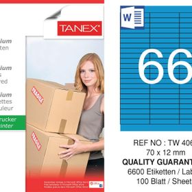 Tanex TW-4066 70x12 mm 100'lü Mavi Pastel Laser Etiket