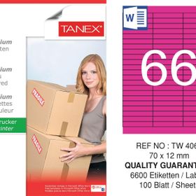Tanex TW-4066 70x12 mm 100'lü Pembe Pastel Laser Etiket