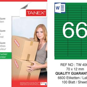 Tanex TW-4066 70x12 mm 100'lü Yeşil Pastel Laser Etiket