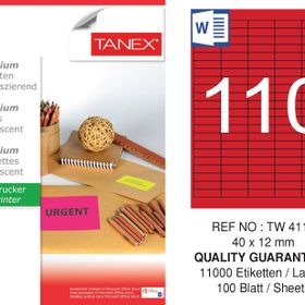 Tanex TW-4110 40x12 mm 100'lü Kırmızı Floresan Laser Etiket