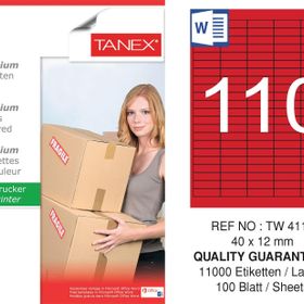 Tanex TW-4110 40x12 mm 100'lü Kırmızı Pastel Laser Etiket