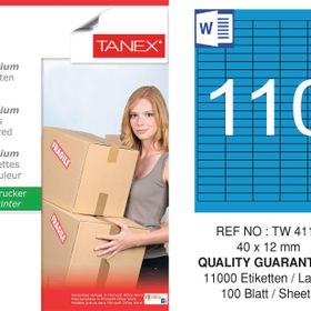 Tanex TW-4110 40x12 mm 100'lü Mavi Pastel Laser Etiket