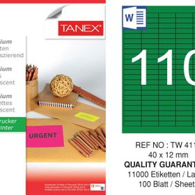 Tanex TW-4110 40x12 mm 100'lü Yeşil Floresan Laser Etiket