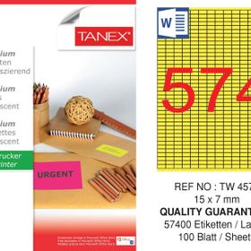 Tanex TW-4574 15x7 mm 100'lü Sarı Floresan Laser Etiket
