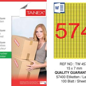 Tanex TW-4574 15x7 mm 100'lü Sarı Pastel Laser Etiket