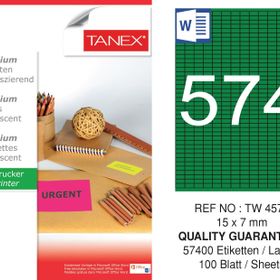 Tanex TW-4574 15x7 mm 100'lü Yeşil Floresan Laser Etiket