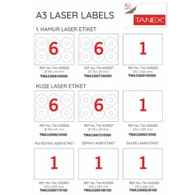 Tanex TW-A33000 297x420 mm A3 Polyester 100 Adet Laser Etiket
