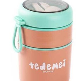 Tantitoni 2 Katlı 710 ml Pembe Yeşil Plastik Kaşıklı Yemek Taşıma Kabı