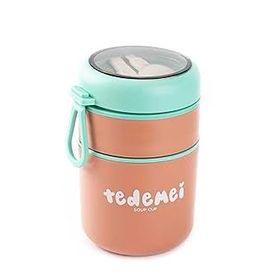 Tantitoni 2 Katlı 710 ml Pembe Yeşil Plastik Kaşıklı Yemek Taşıma Kabı