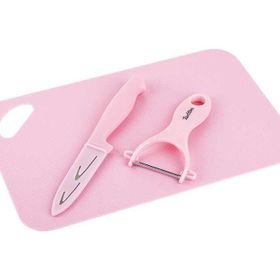 Tantitoni 3 Parça Açık Pembe Kesme Tahtası Soyucu ve Meyve Bıçağı Seti