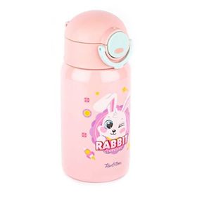 Tantitoni 350 ml Pembe Tavşan Desenli Pipetli Paslanmaz Çelik Çocuk Termosu