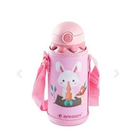Tantitoni 350 ml Pembe Tavşan Desenli Pipetli Paslanmaz Çelik Çocuk Termosu