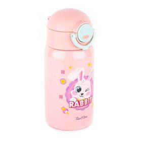 Tantitoni 400 ml Pembe Tavşan Desenli Pipetli Paslanmaz Çelik Çocuk Termosu