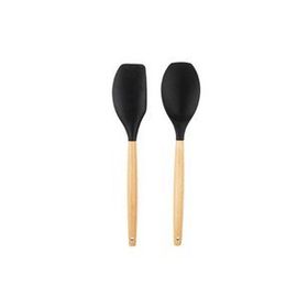 Tantitoni Bambu Saplı Siyah Renkli Silikon Büyük Kaşık ve Spatula Seti