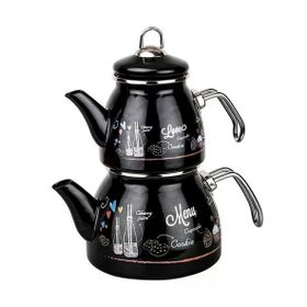 Tantitoni Love Menu 2.2 lt Siyah Emaye Demlikli Çaydanlık Takımı