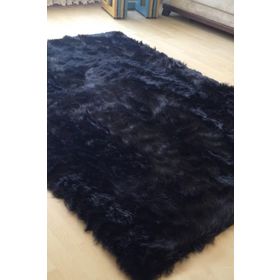 Tappeto Kuzu Kürkü Dekoratif Post 100x150 cm Siyah Salon Halı