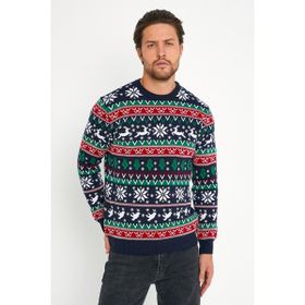 Tarz Cool Lacivert Kırmızı Erkek Christmas Yılbaşı Kazağı