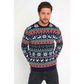 Tarz Cool Lacivert Kırmızı Erkek Christmas Yılbaşı Kazağı
