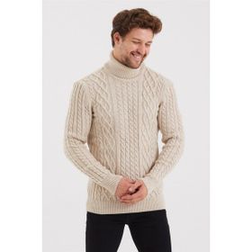 Tarz Cool Örgü Desenli Triko Bej Erkek Kazak