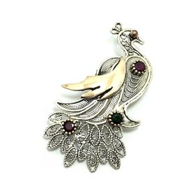 Tavus Kuşu Model 925 Ayar Gümüş Oksitli Telkari Broş