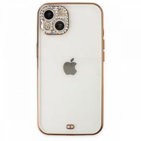 Tazador iPhone 13 Liva Taşlı Silikon Beyaz Kılıf