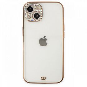 Tazador iPhone 13 Liva Taşlı Silikon Beyaz Kılıf