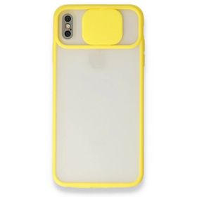 Tazador iPhone X Palm Buzlu Kamera Sürgülü Sarı Silikon Kılıf