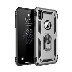 Tazador iPhone XS Max Sofya Yüzüklü Gümüş Silikon Kapak Kılıf