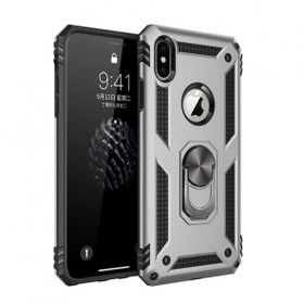 Tazador iPhone XS Max Sofya Yüzüklü Gümüş Silikon Kapak Kılıf