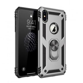 Tazador iPhone XS Max Sofya Yüzüklü Gümüş Silikon Kapak Kılıf