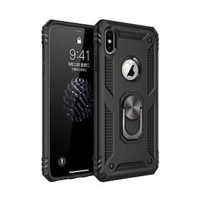 Tazador iPhone XS Max Sofya Yüzüklü Siyah Silikon Kapak Kılıf