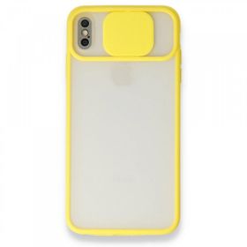Tazador iPhone Xs Palm Buzlu Kamera Sürgülü Sarı Silikon Kılıf