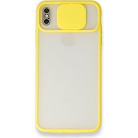 Tazador iPhone Xs Palm Buzlu Kamera Sürgülü Sarı Silikon Kılıf