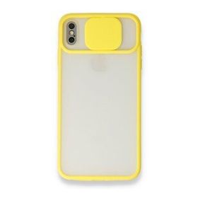 Tazador iPhone Xs Palm Buzlu Kamera Sürgülü Sarı Silikon Kılıf